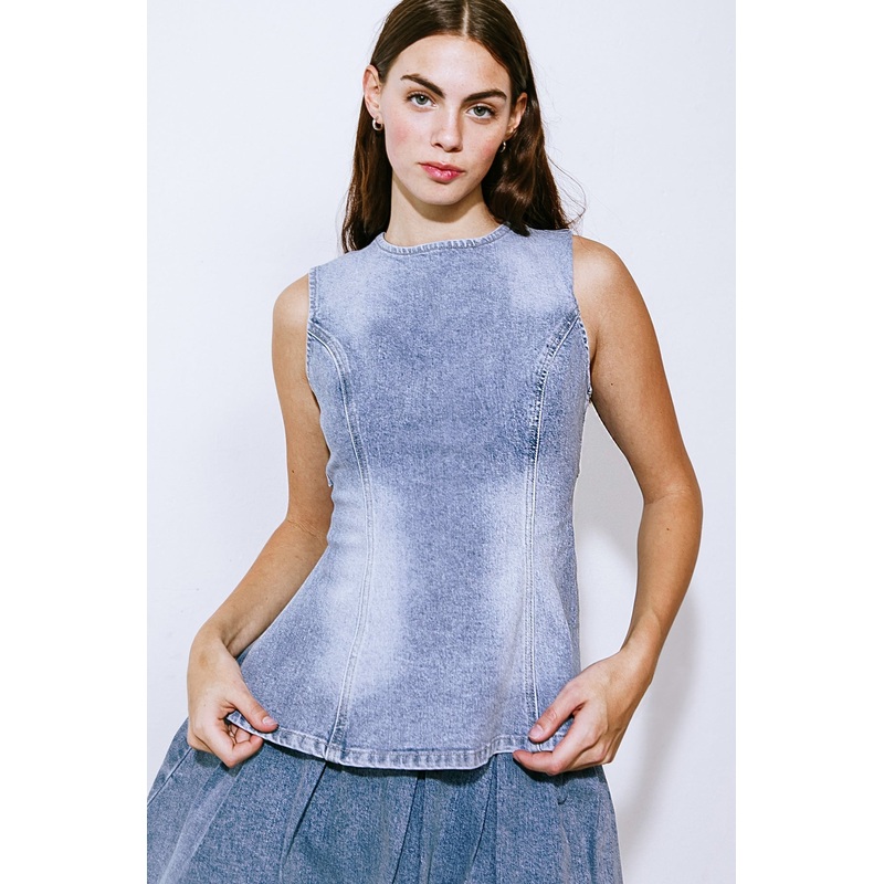 BE THE BRIGHTEST DENIM TOP|LIGHT INDIGO|S|M|L