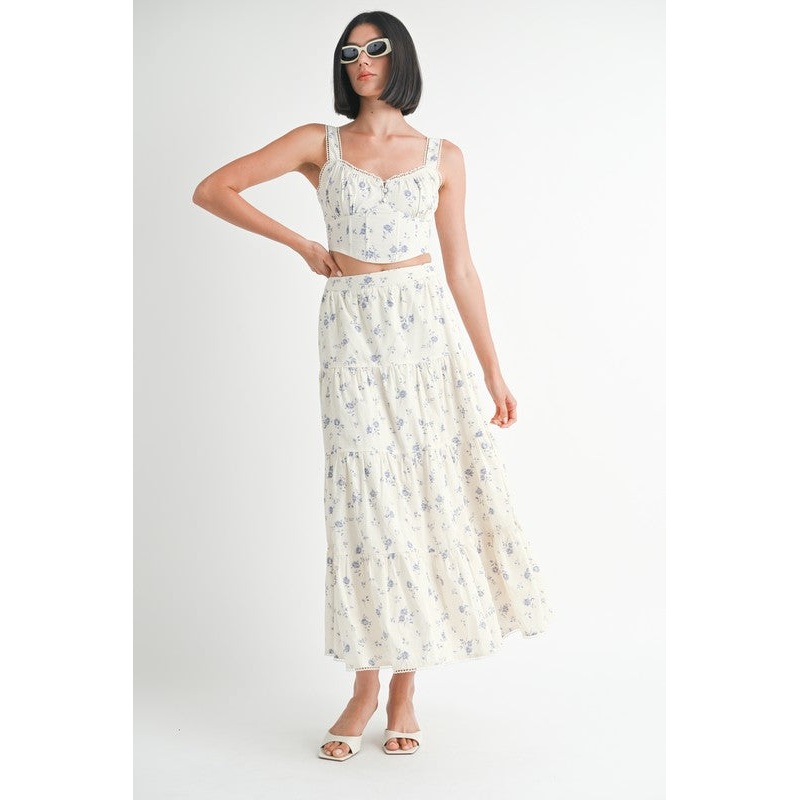 FLORAL TIERED MAXI SKIRT|BLUE FLORAL|S|M|L
