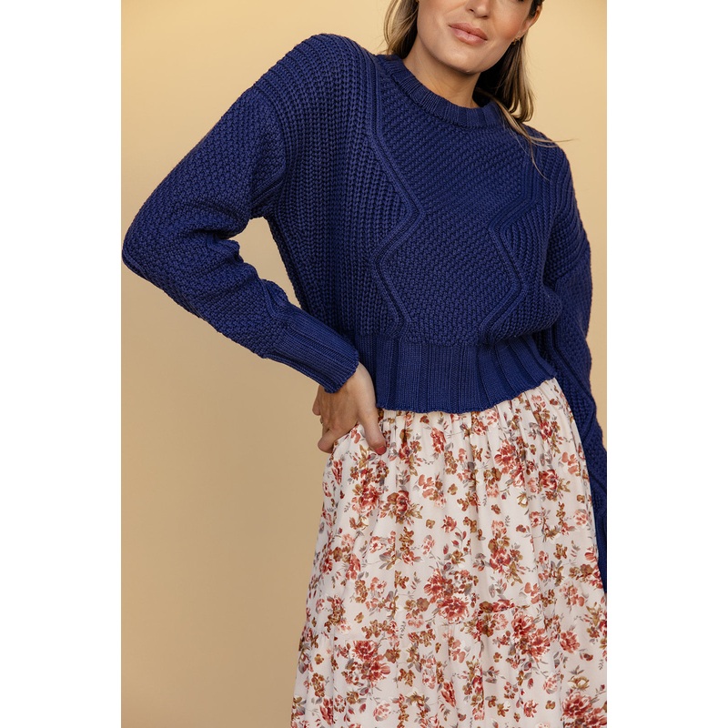 Krista Chunky Knit Sweater|Navy|S|M|L