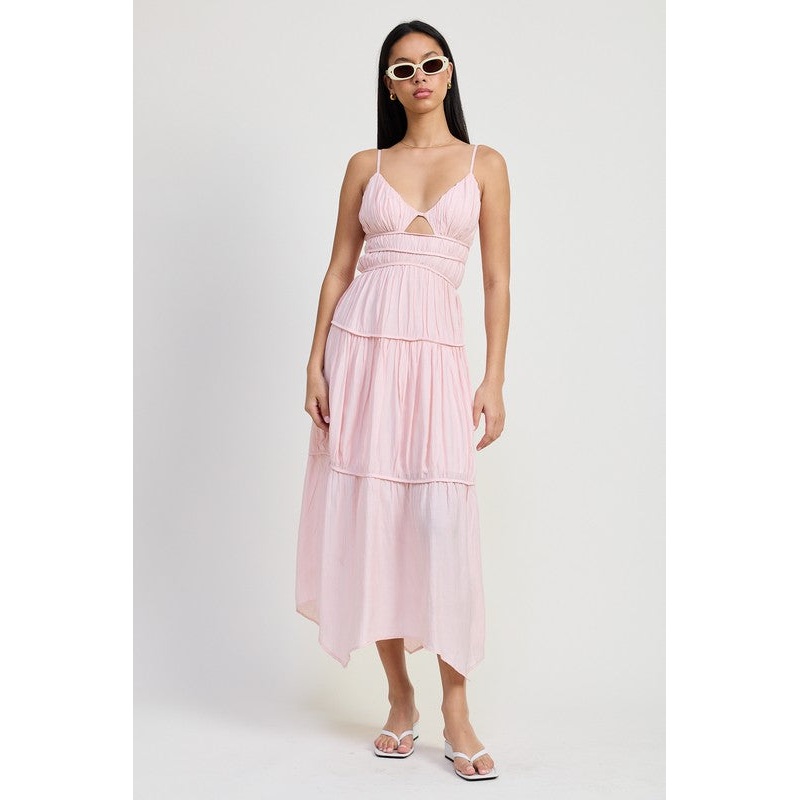 MAXI RUFFLE TIE BACK DRESS|BABY PINK|WHITE|S|M|L