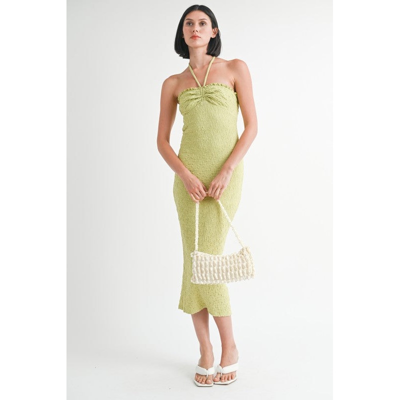 MIDI HALTER NECK OPEN BACK DRESS