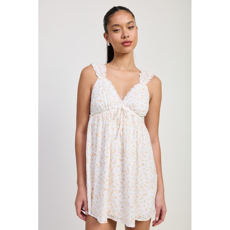 MINI FLORAL BABYDOLL PUFF STRAPS DRESS