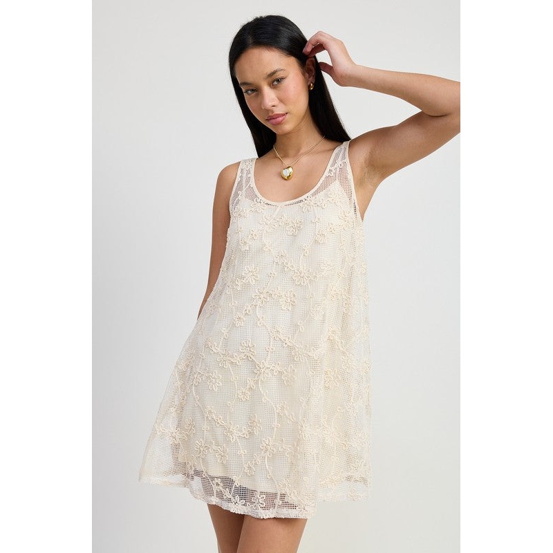 MINI FLORAL CROCHET DRESS|NATURAL|S|M|L
