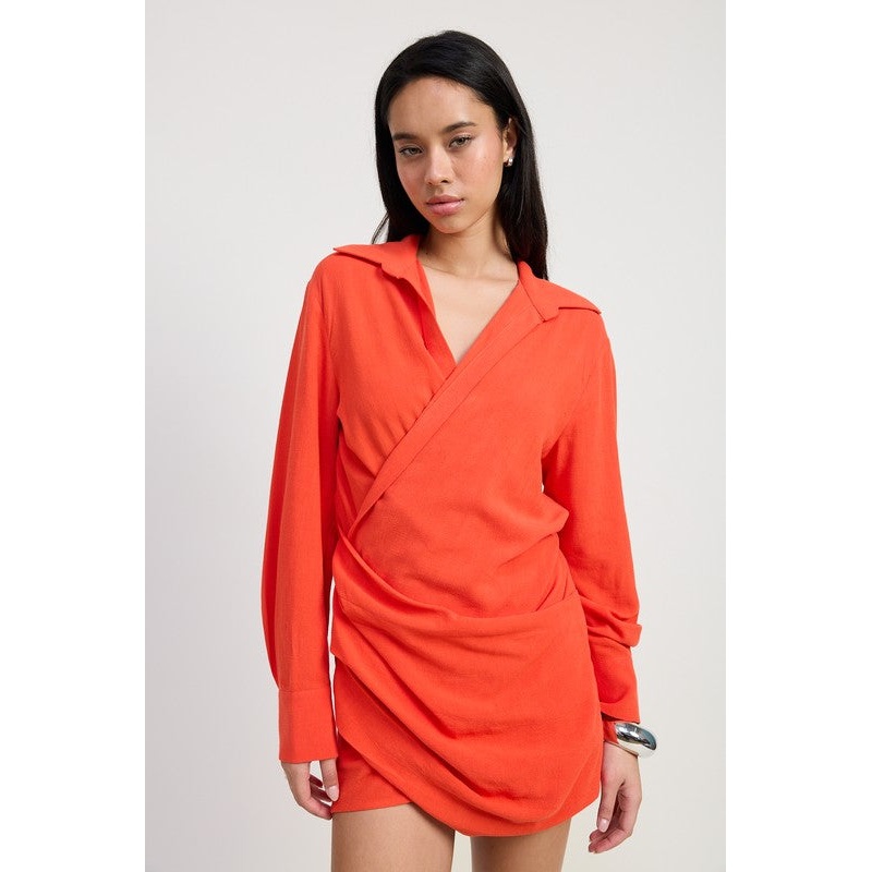 MNI LONG SLEEVE COLLARED WRAP DRESS