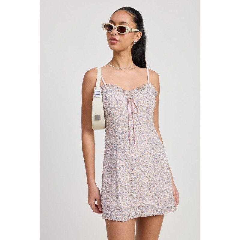 RUFFLE MINI FLORAL DRESS|PINK LAVENDER FLORAL|S|M|L