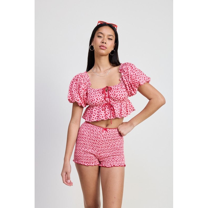 SHORT BUBBLE SLEEVE BABYDOLL TOP
