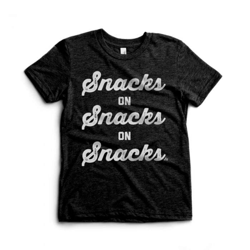 Snacks On Snacks Tee|3/6|6/12|12/18|18/24|2T|3T|4T|5T|YS (6/8)|YM (10/12)|YL (14/16)|Charcoal Black Triblend|Heather Grey
