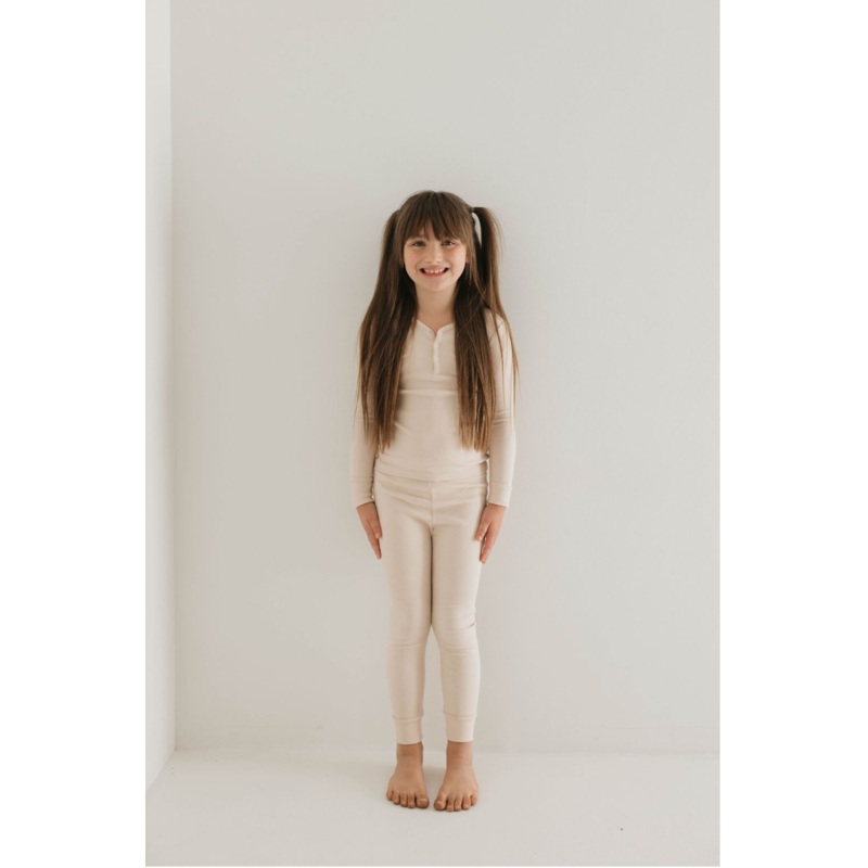 Two Piece Bamboo Pajamas | Ribbed Cream