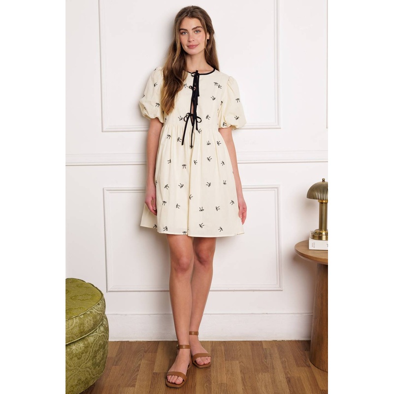 A DAY AT THE VINEYARD WOVEN MINI BADYDOLL DRESS