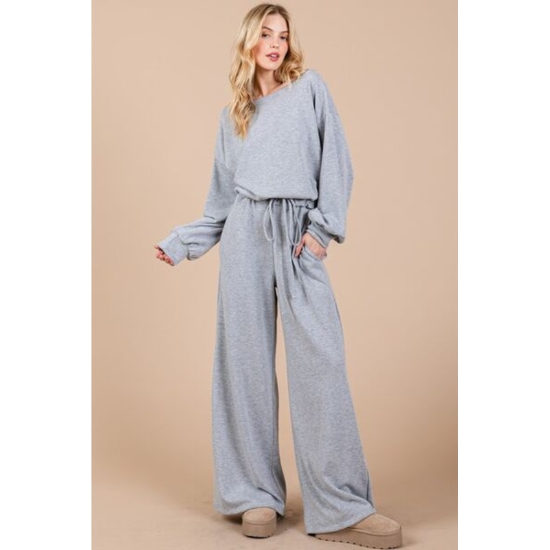 Boat Neck Long Sleeve Drawstring Jumpsuit