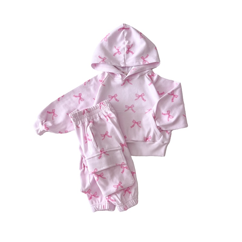 Cargo Jogger Set | Pink Bows|0-3M|3-6M|6-12M|12-18M|18-24M|2T|3T|4T|5T|6-7Y|8-9Y