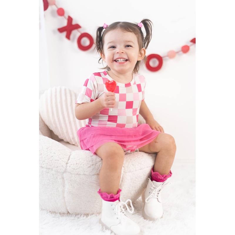 DREAMY PINK CHECKERS DREAM TUTU BODYSUIT DRESS