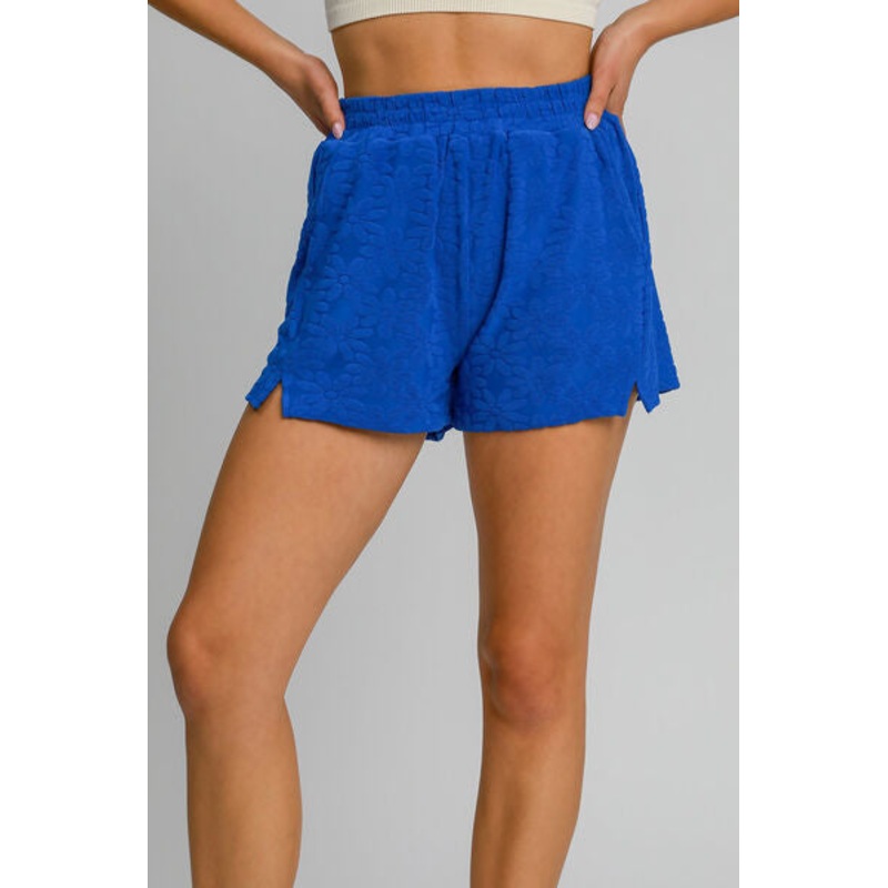 Floral Elastic Waist Jacquard Shorts with Pockets