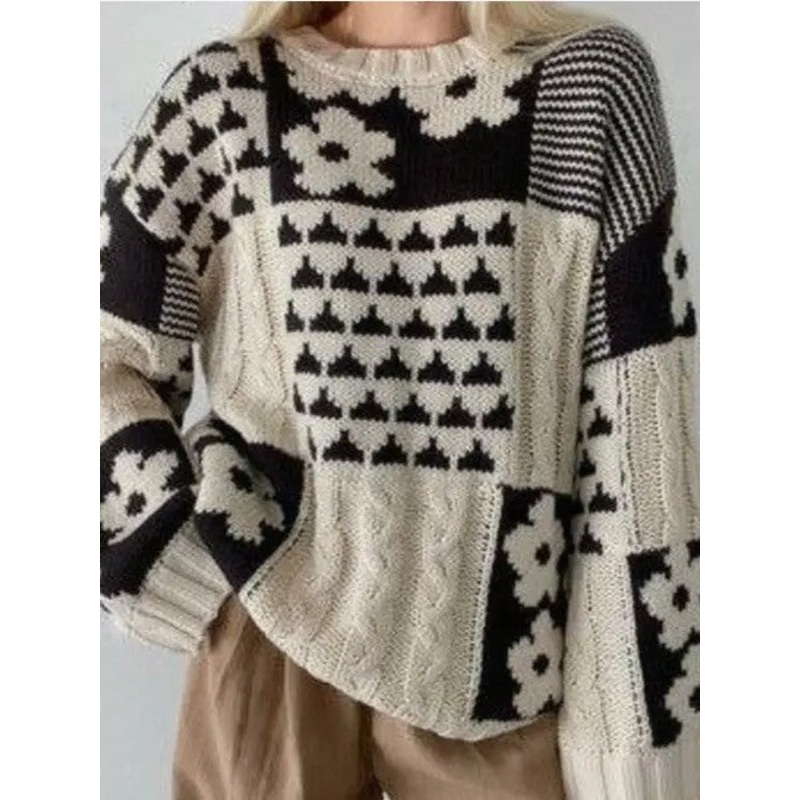 Floral Knit Sweater|BLACK MULTI|S|M|L|XL