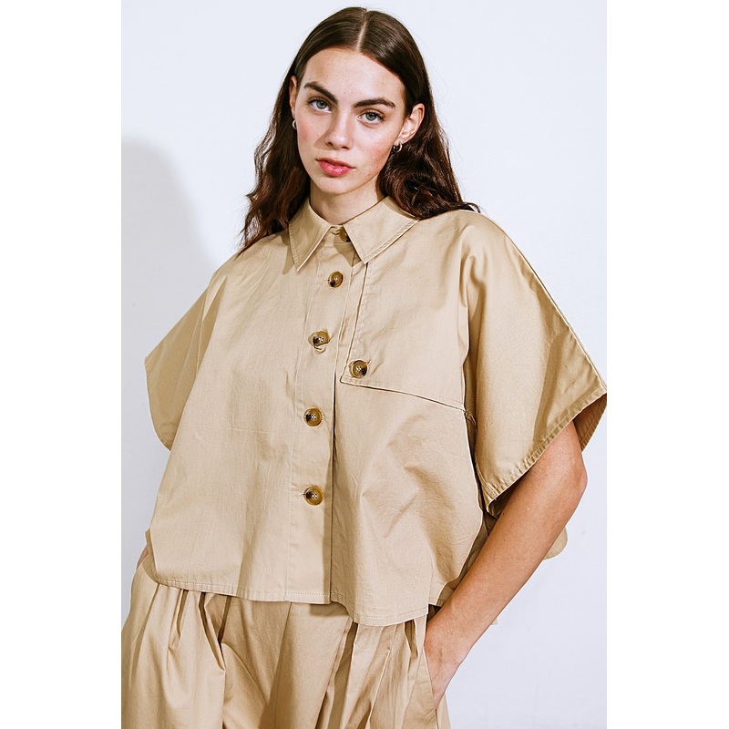 IT’S PERFECT TIMING WOVEN TOP|TAUPE|BLACK|S|M|L