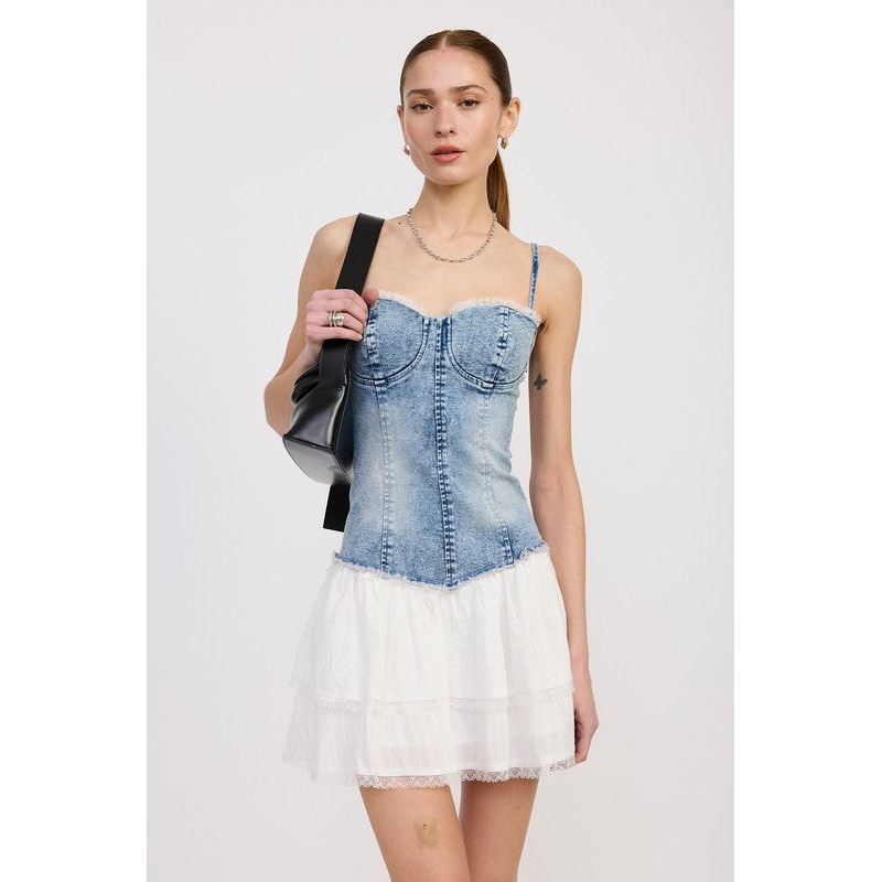 MINI CORSET DENIM DRESS|LT DENIM|S|M|L