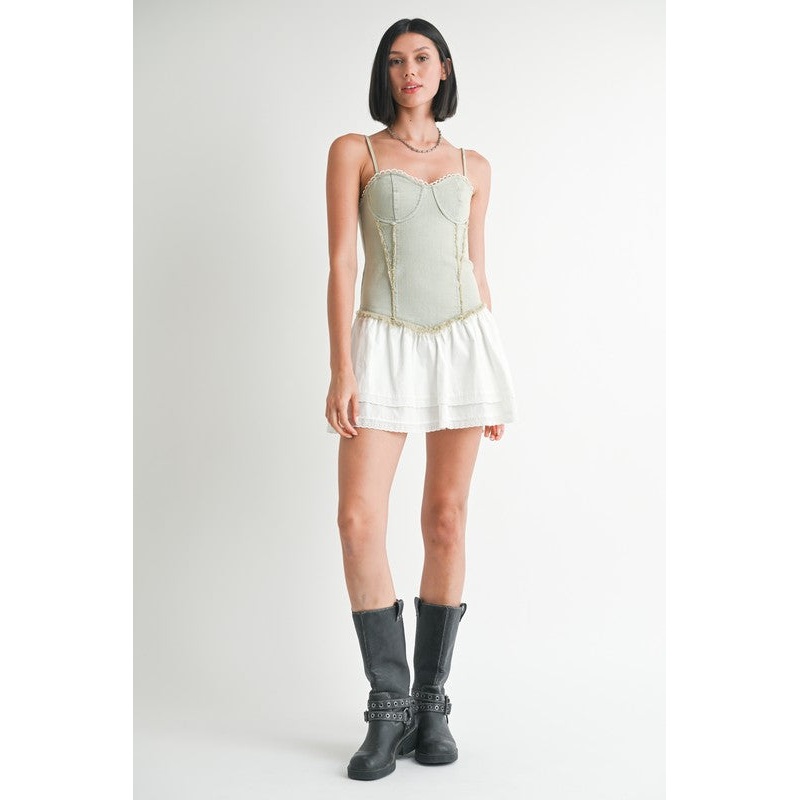 MINI SLEEVELESS DENIM DRESS|DENIM COMBO|S|M|L