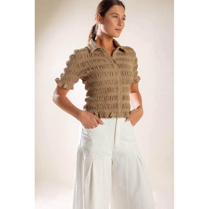 PICNIC AT SUNSET WOVEN TOP|OFF WHITE|TAUPE|S|M|L