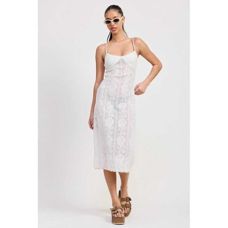 SPAGHETTI STRAP LACE MIDI DRESS