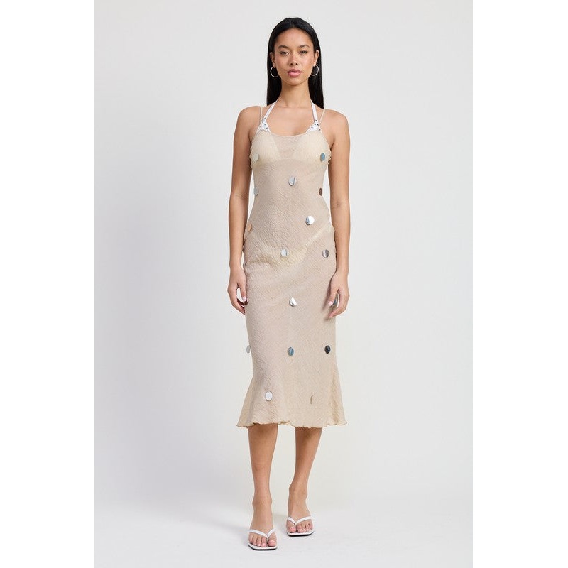 SQUARE NECK MIDI BIAS DRESS|BLACK|NATURAL|S|M|L