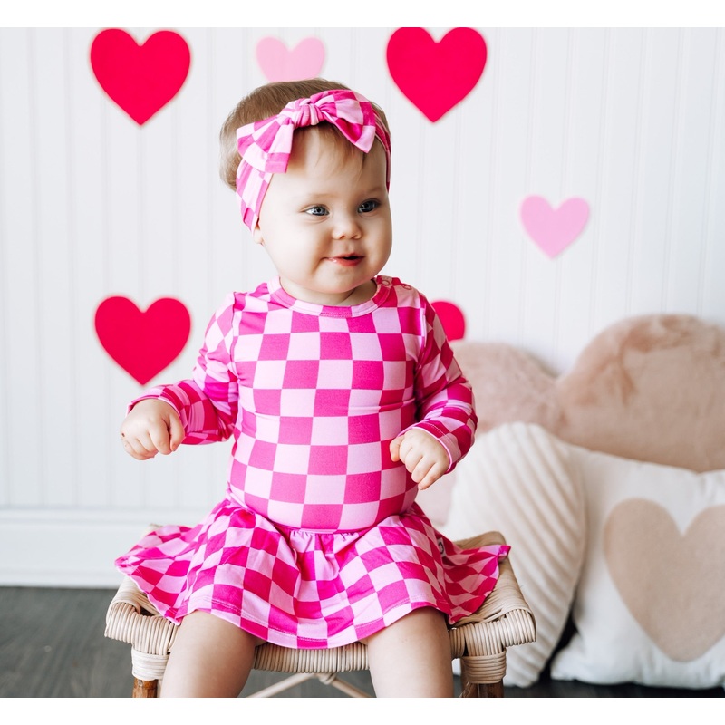 TICKLED PINK CHECKS DREAM BODYSUIT DRESS