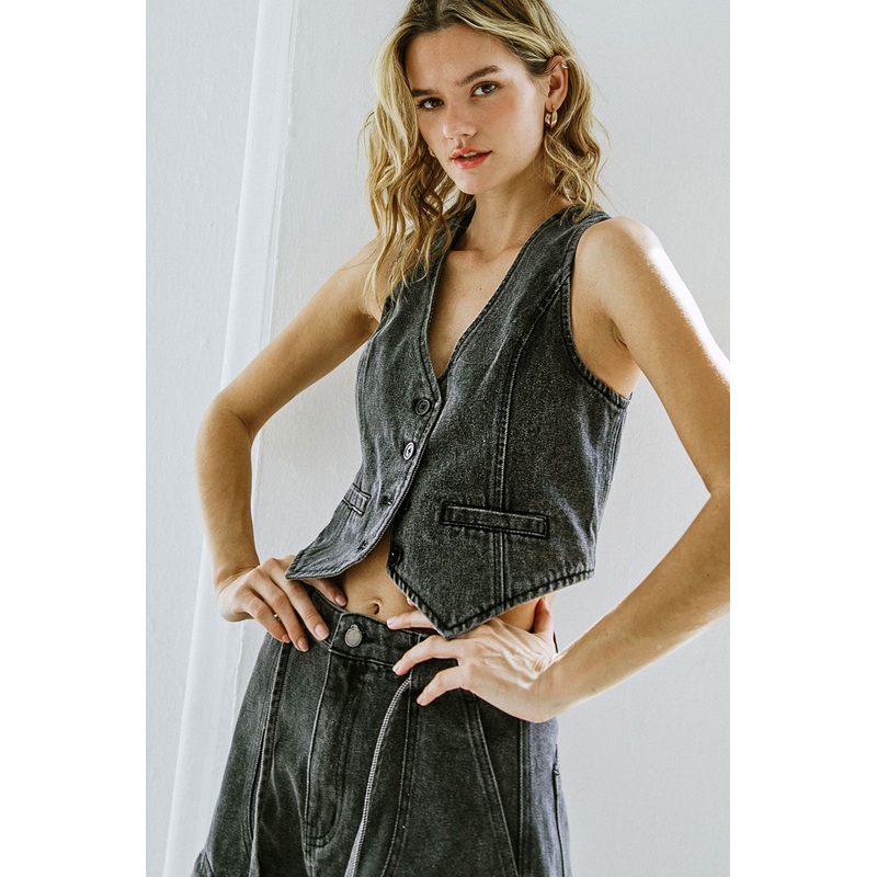 A BETTER DAY DENIM VEST|BLACK|S|M|L