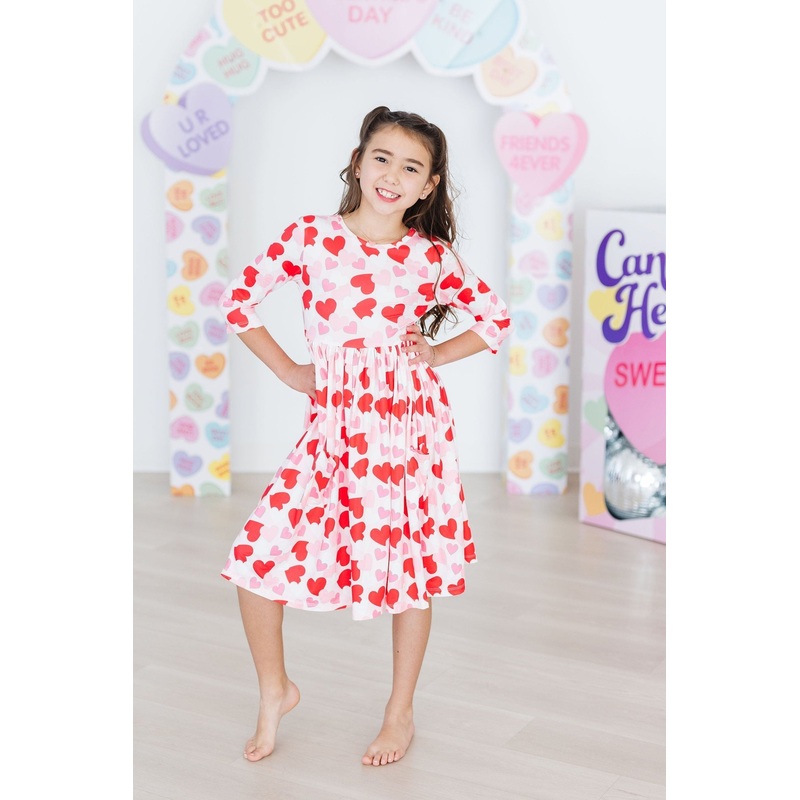 Be Mine 3/4 Sleeve Pocket Twirl Dress