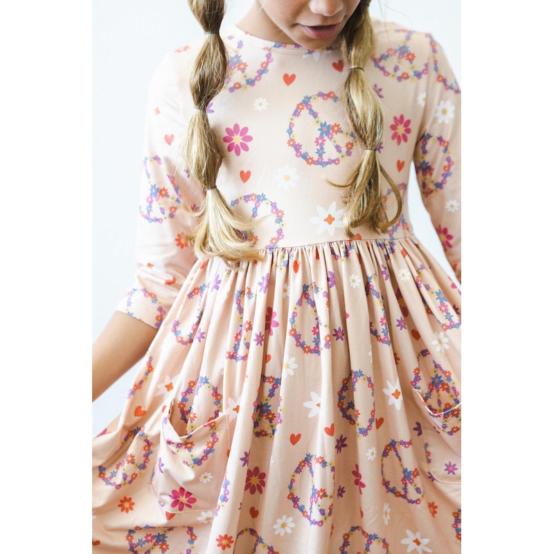 Flower Child 3/4 Sleeve Pocket Twirl Dress