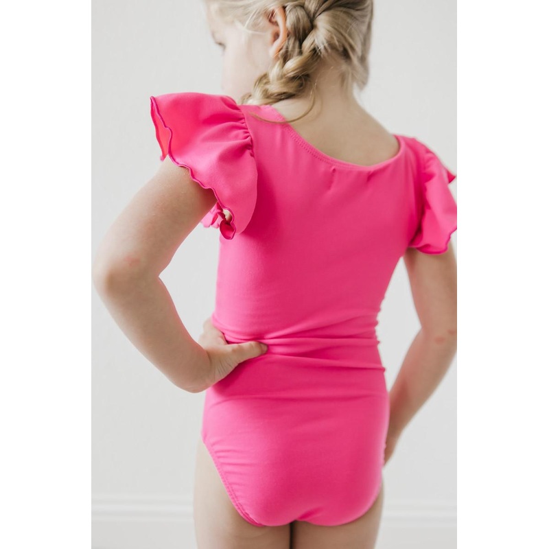 Hot Pink S/S Flutter Sleeve Leotard