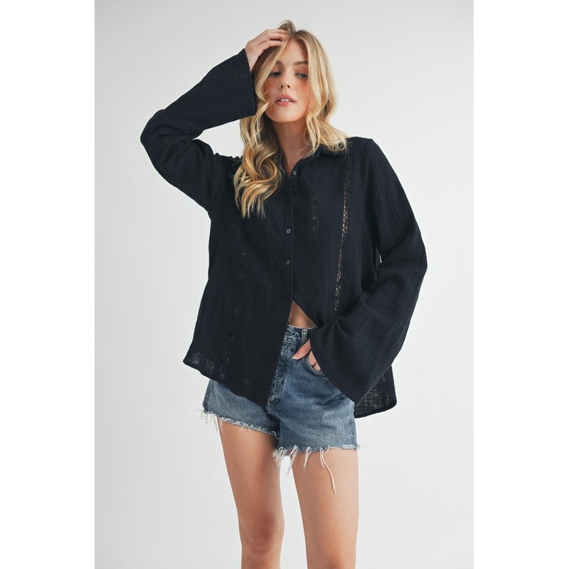 Mahlia Lace Shirt Blouse|BLACK|WHITE|S
