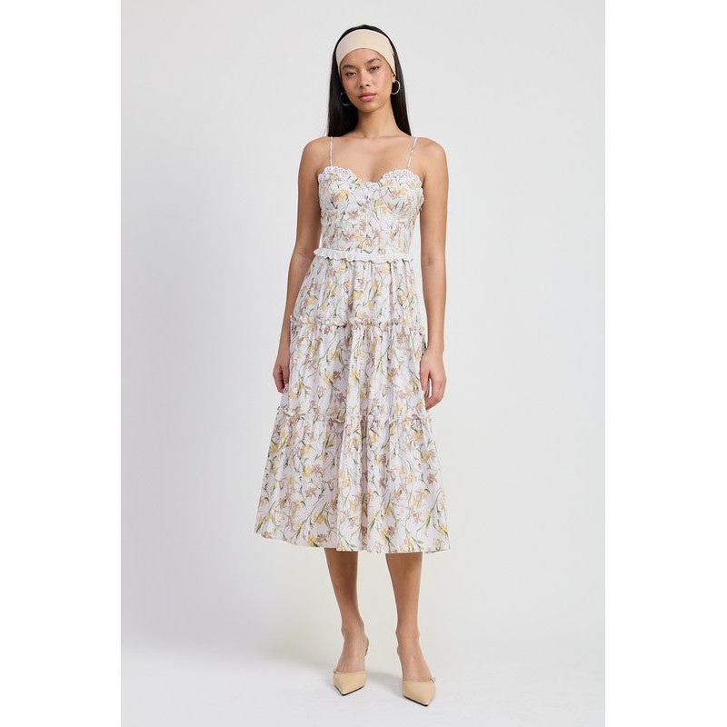 MIDI FLORAL CORSET DRESS|LT YELLOW FLORAL|S|M|L