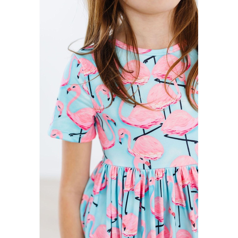 Pretty in Pink Flamingos S/S Pocket Twirl Dress