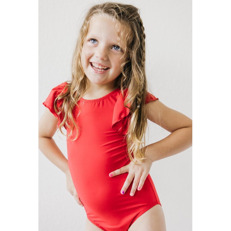 Red S/S Flutter Sleeve Leotard