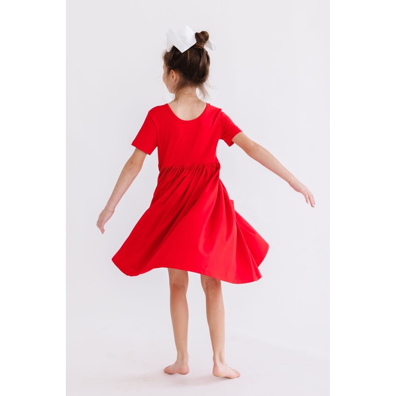 Red S/S Pocket Twirl Dress|6-12M|12-24M|2T|3T|4T|5/6|7/8|9/10