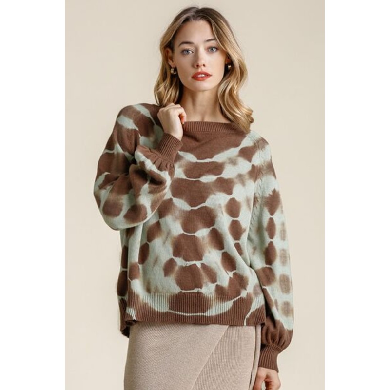 Ribbed Hem Tie Dye Round Neck Sweater Plus Size