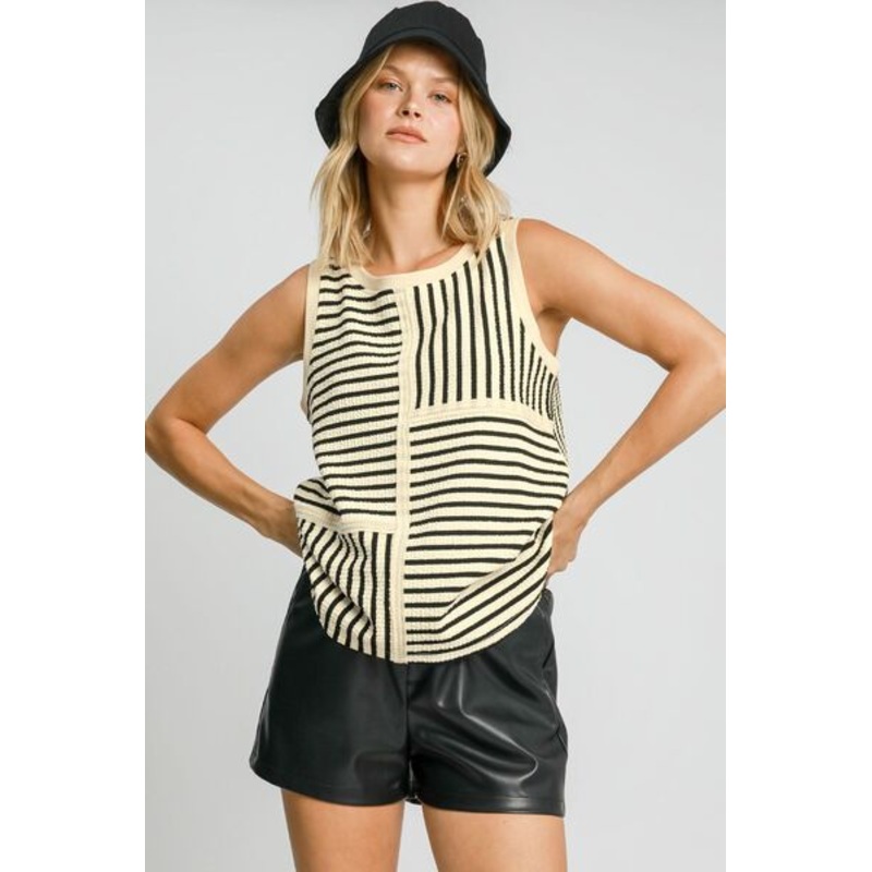 Round Neck Texture Striped Tank