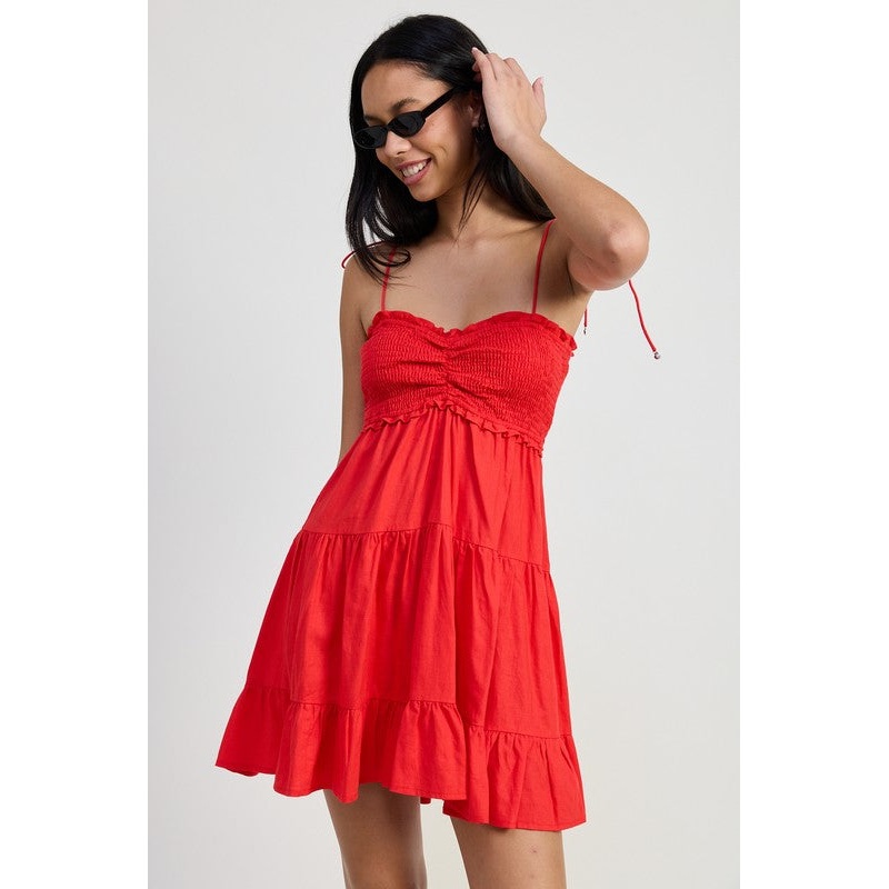 RUFFLED MINI DRESS WITH SMOCKING