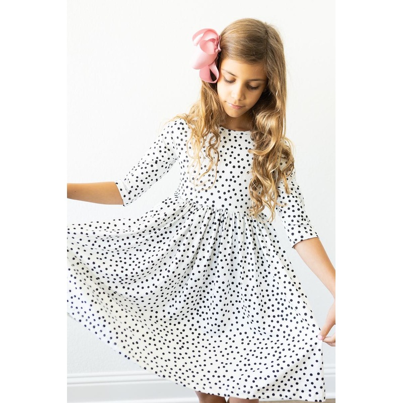 Scattered Dot 3/4 Sleeve Pocket Twirl Dress