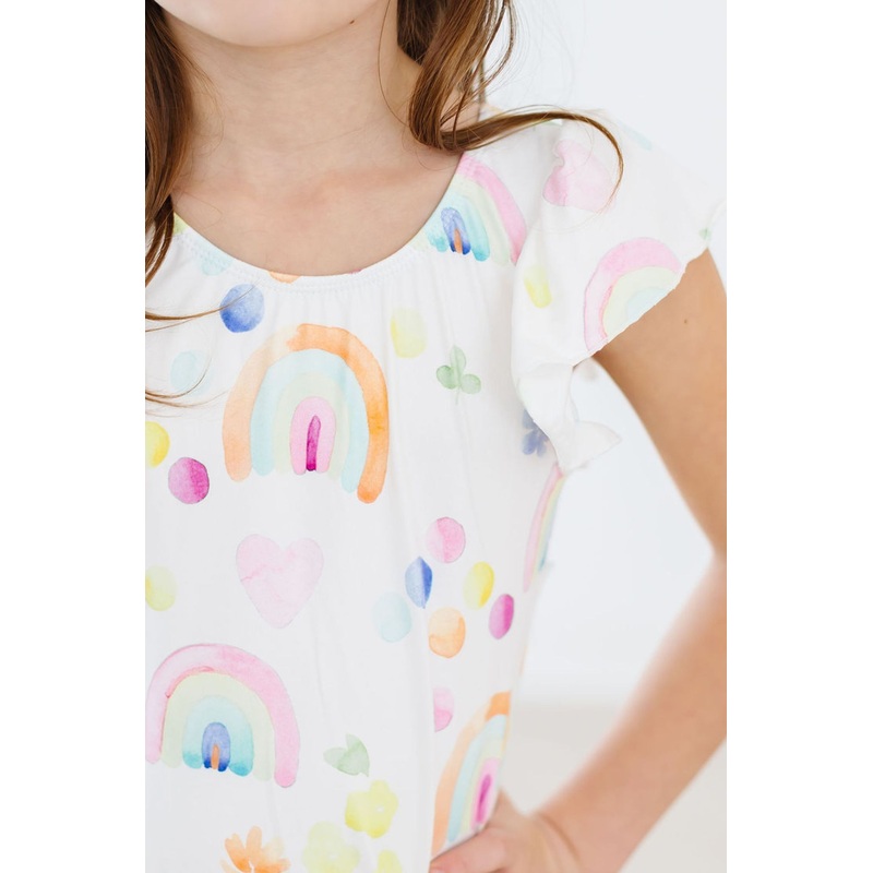 Watercolor Rainbows S/S Flutter Sleeve Leotard