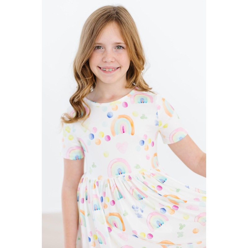 Watercolor Rainbows S/S Pocket Twirl Dress