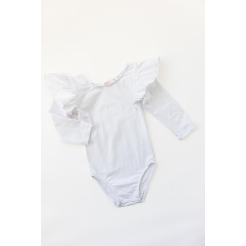 White L/S Flutter Sleeve Leotard