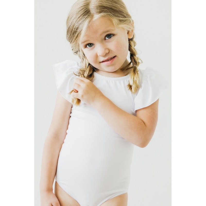 White S/S Flutter Sleeve Leotard