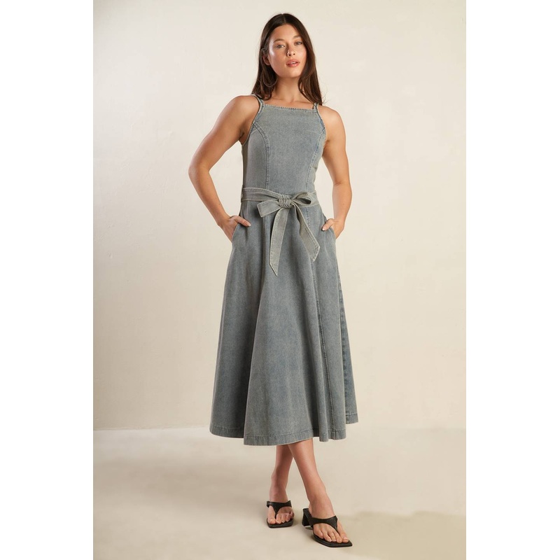 A DAY AT THE VINEYARD DENIM MIDI DRESS