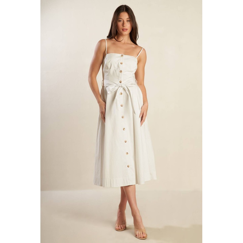 A DAY IN THE MEADOW WHITE WOVEN MIDI DRESS
