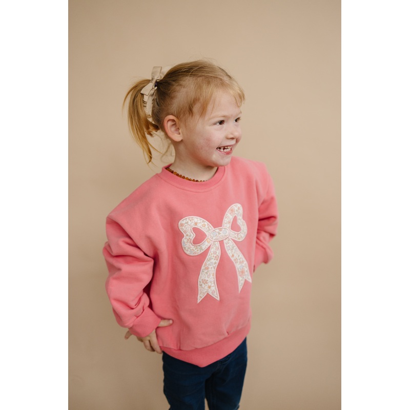 Applique Floral Bow Crewneck Sweatshirt