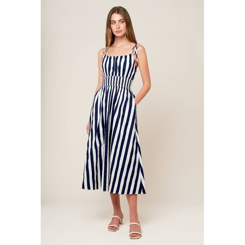 AROUND THE WORLD WOVEN MIDI DRESS