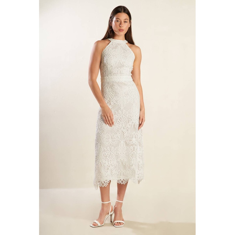 CATCHING DREAMS WOVEN LACE MIDI DRESS
