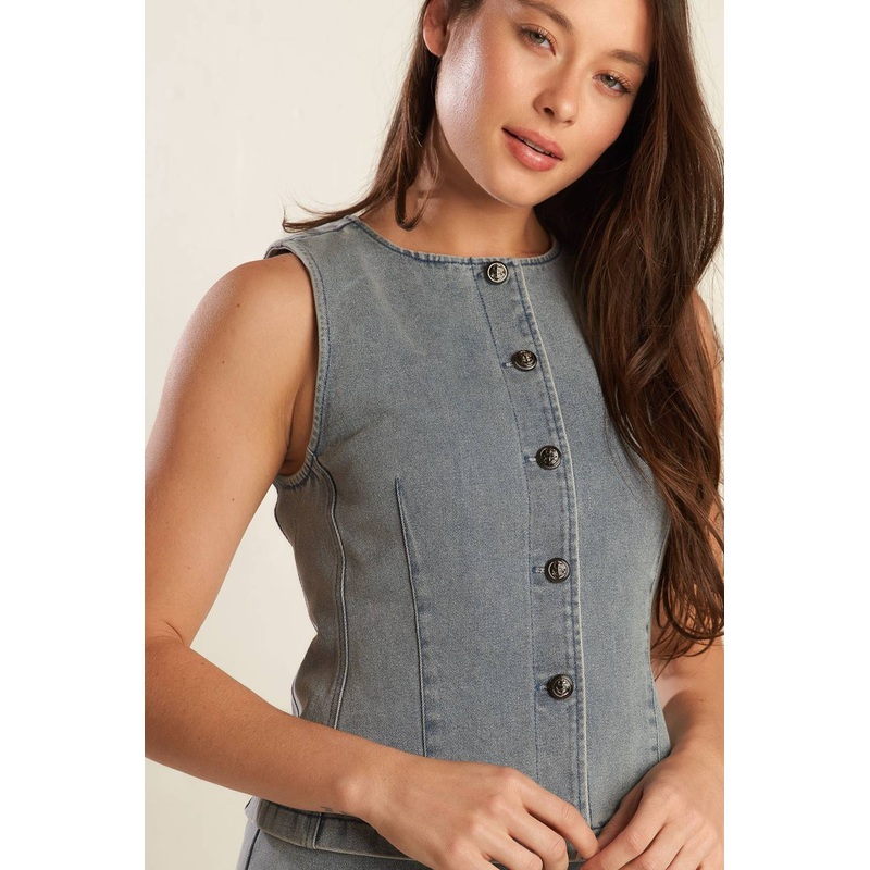 DAISY DATE DENIM VEST|INDIGO|S|M|L
