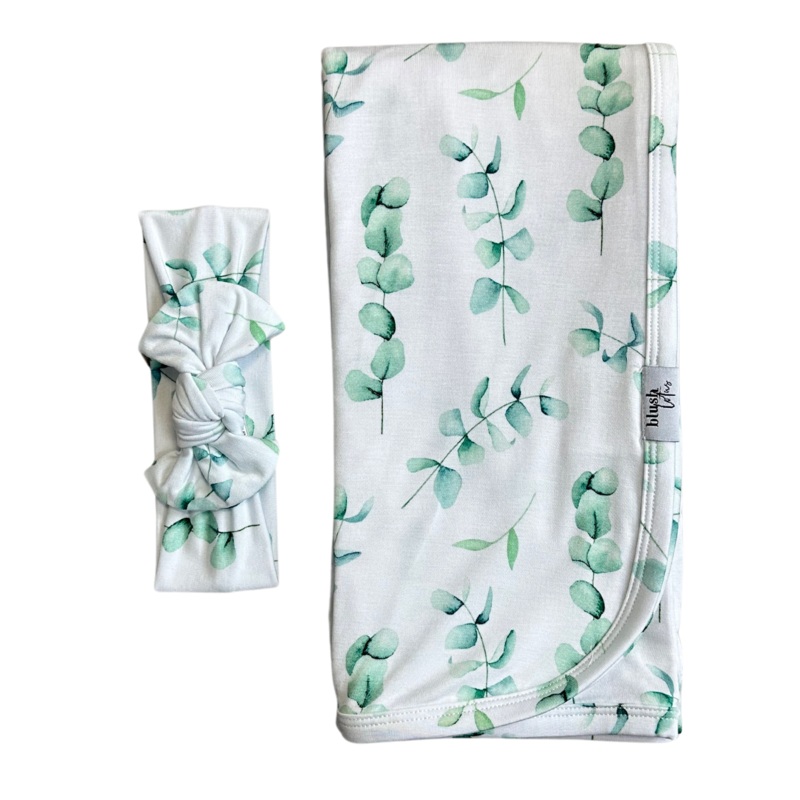 Eucalyptus – Swaddle Set|Swaddle + Bow|Swaddle + Hat
