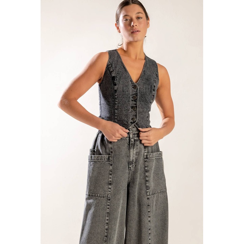 EXPLORING THE CITY DENIM VEST|BLACK DENIM|S|M|L